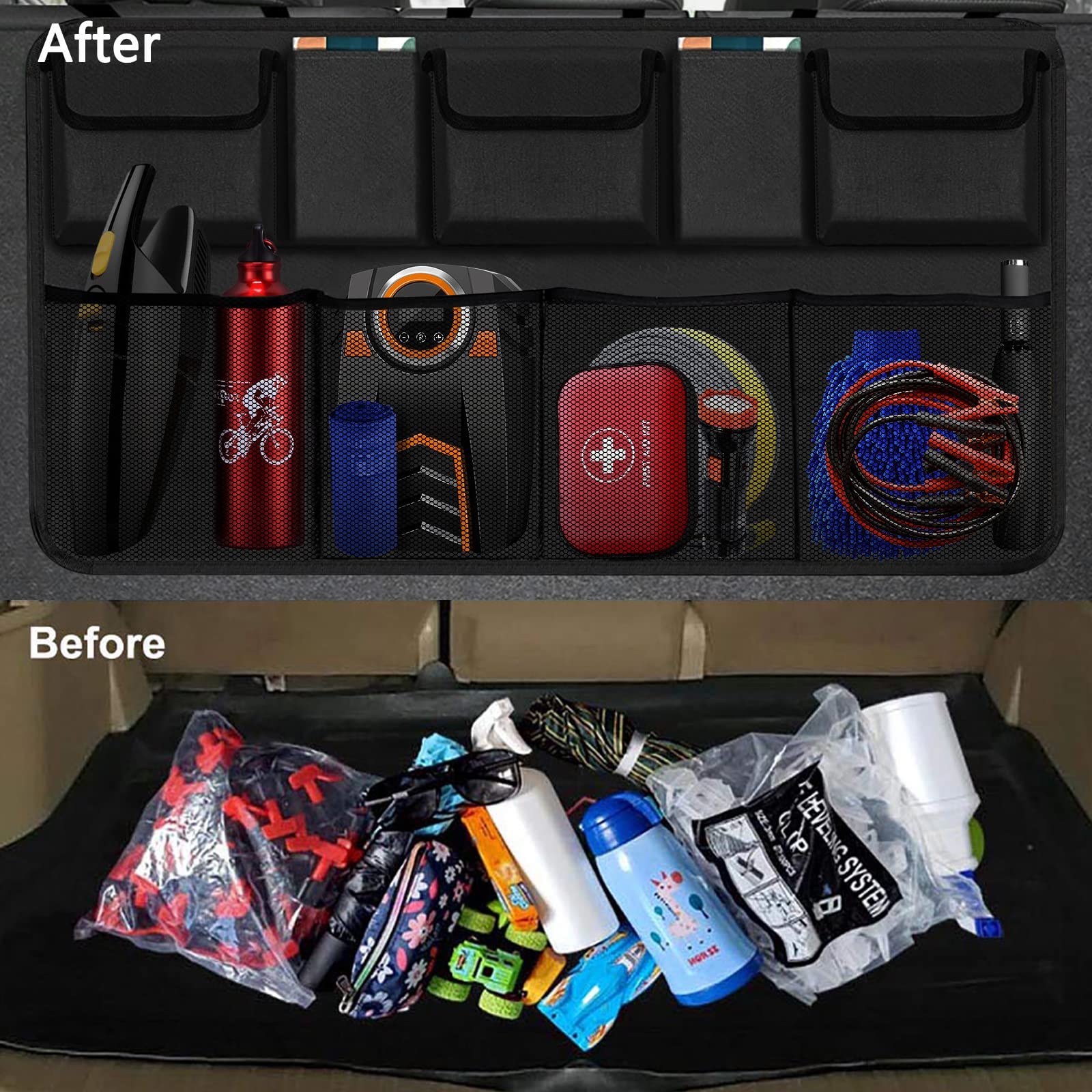 Car Backseat Trunk Organizer - Auto Hanging Seat Back Storage, Multipurpose Cargo Accessory, Space Saving Facilitator, Custom Fit For Your Cars