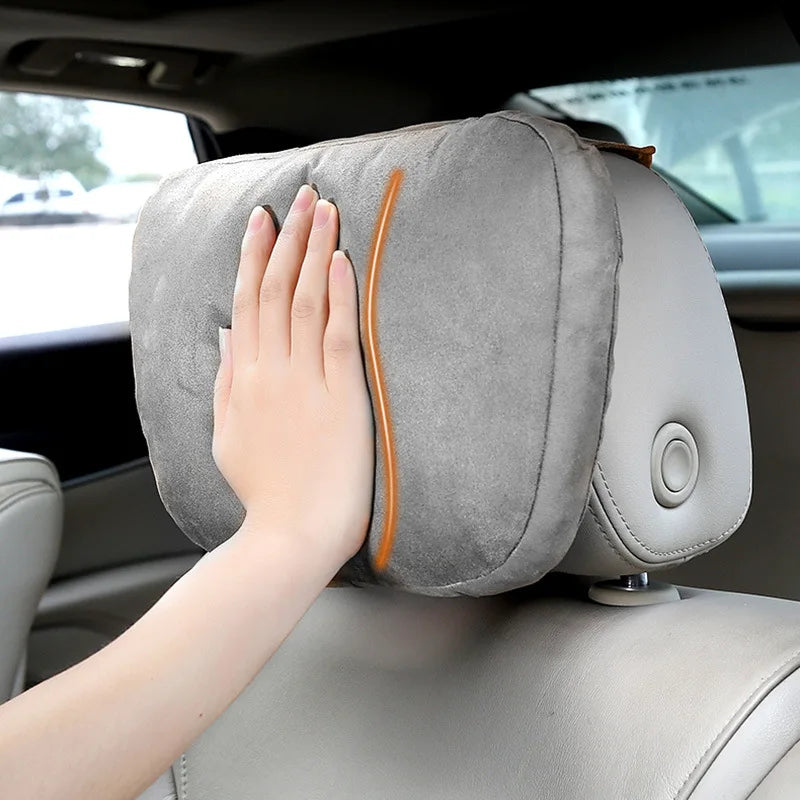 Luxury Car Headrest Neck Pillow – Soft Adjustable Support Cushion, Natural Fur, Universal Fit - Delicate Leather  