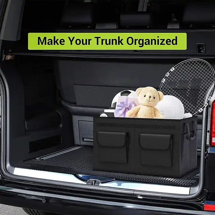 Car Trunk Organizer with Lid, Cargo Organizer SUV Trunk Storage Waterproof Collapsible Durable Multi Compartments - Delicate Leather