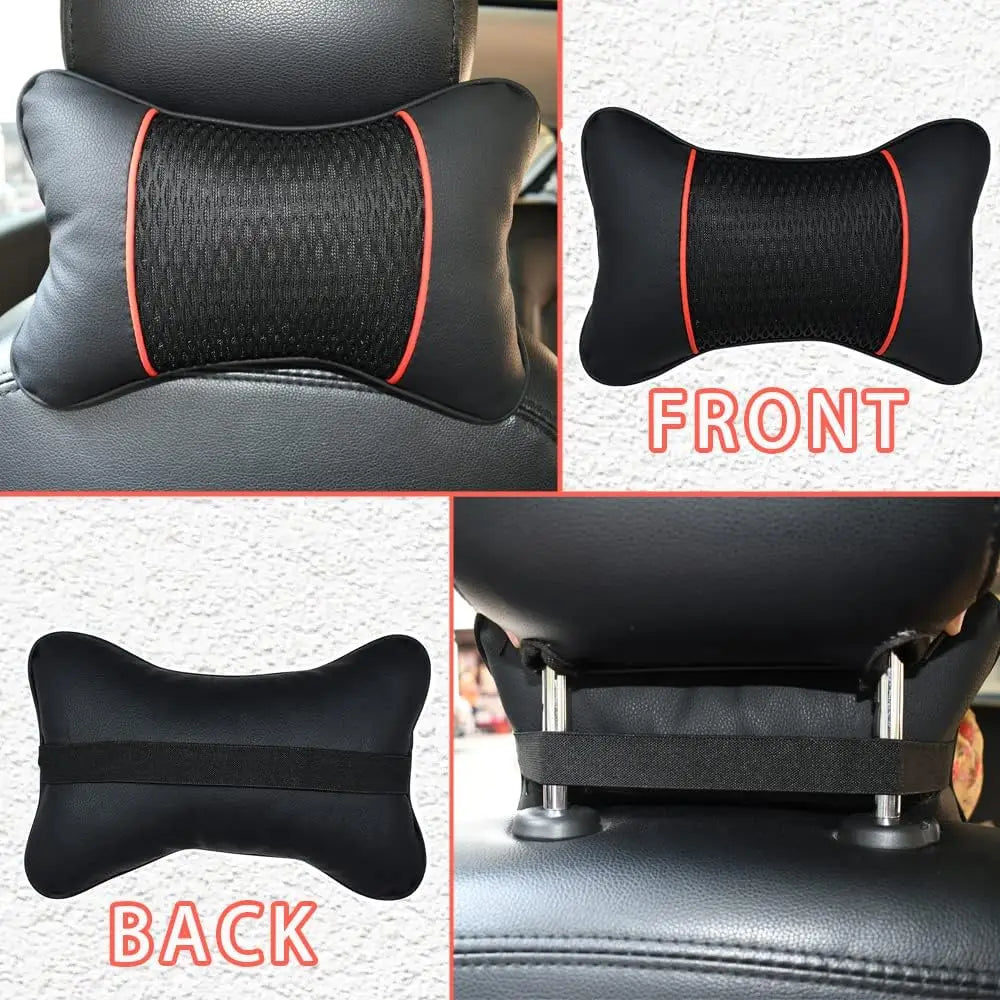 Universal Soft Breathable Leather Car Neck Pillow Set: Enhance Driving Comfort with Comfortable Head and Neck Support - Delicate Leather