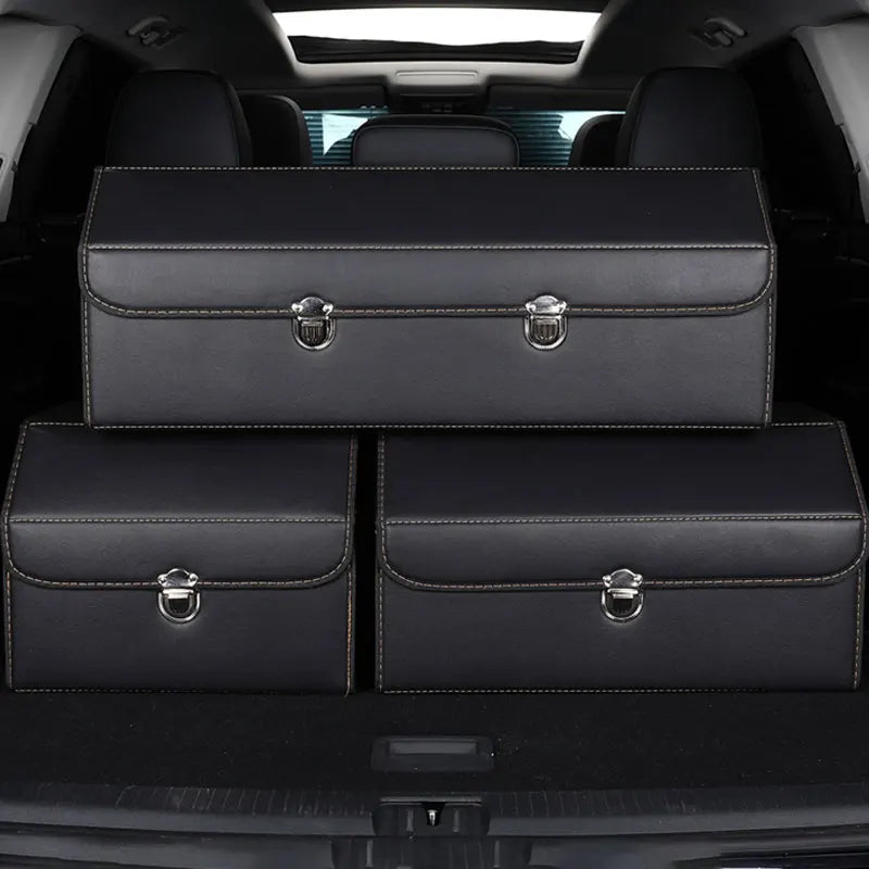 Car Press Type Invisible, Cargo Organizer SUV Trunk Storage Waterproof Collapsible Durable Multi Compartments - Delicate Leather