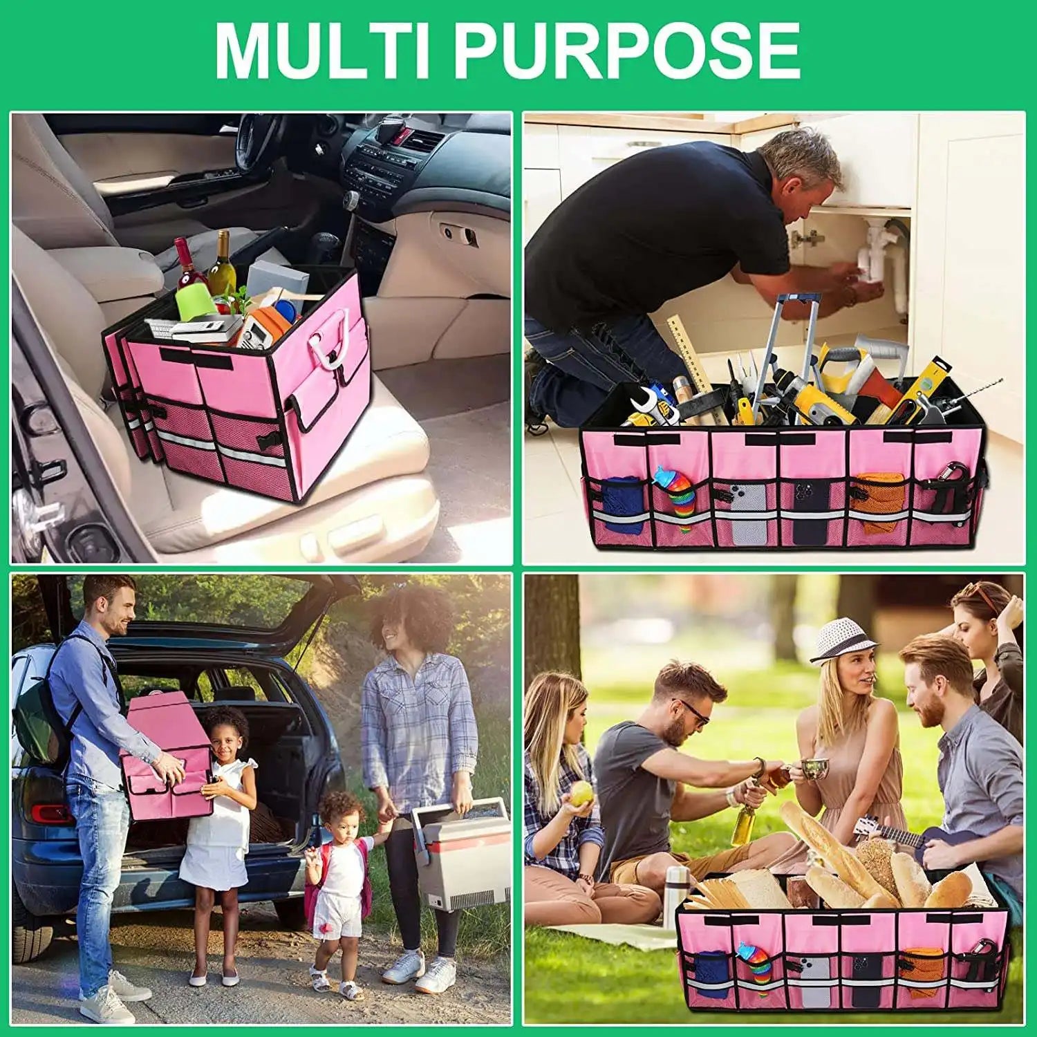 Large SUV Trunk Organizer: Waterproof, Collapsible, and Durable with Non-Slip Bottom and Multiple Compartments for Cargo Organization - Delicate Leather