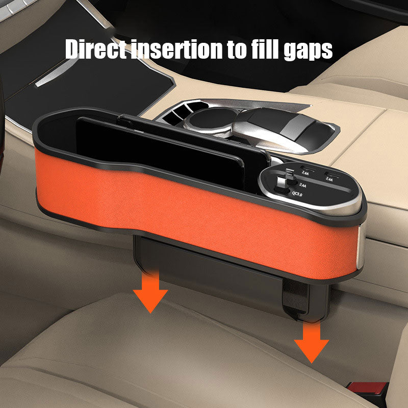 2024 New Design Multi-functional PU Leather Car Seat Side Gap Filler - Car Rest Box Storage Organizer with 2 USB Ports Car Seat Gap Filler Organizer, Custom For All Cars