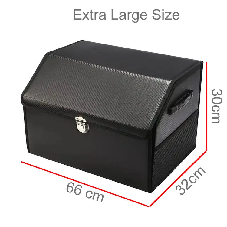 Heavy-Duty Premium Leather Car Trunk Organizer with Lid Handle and Strong Wood Board - Delicate Leather