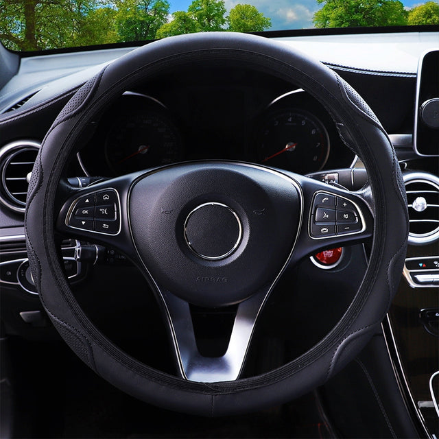 Premium Leather Car Steering Wheel Cover Non-Slip Auto Vehicle Wheel Cover - Delicate Leather