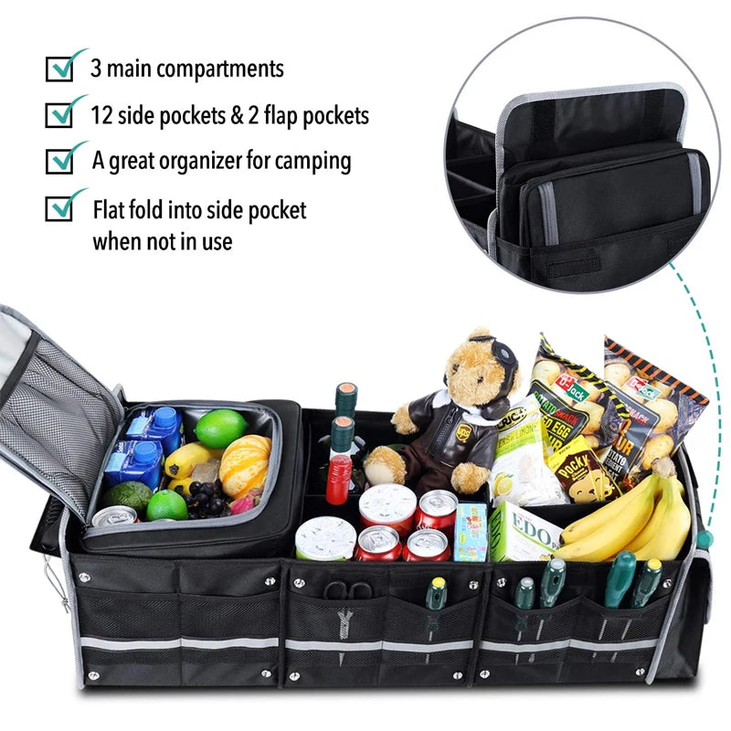 Trunk SUV Organizer with Adjustable Securing Straps, Insulated Cooler Bag, and Waterproof Storage Box for Car Trunk Organization - Delicate Leather