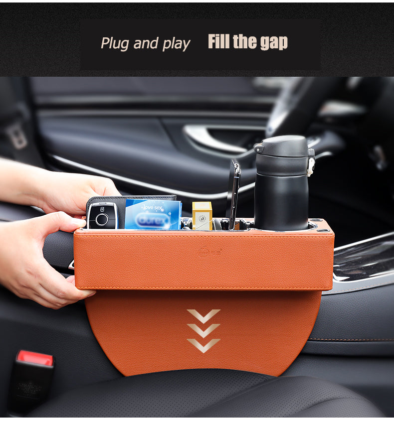 Universal Leather Car Seat Side Gap Filler Organizer with Cup Holder - Seat Side Storage Bag Box, Car Seat Gap Filler Organizer, Custom For All Cars