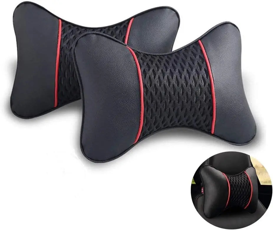 Universal Soft Breathable Leather Car Neck Pillow Set: Enhance Driving Comfort with Comfortable Head and Neck Support - Delicate Leather