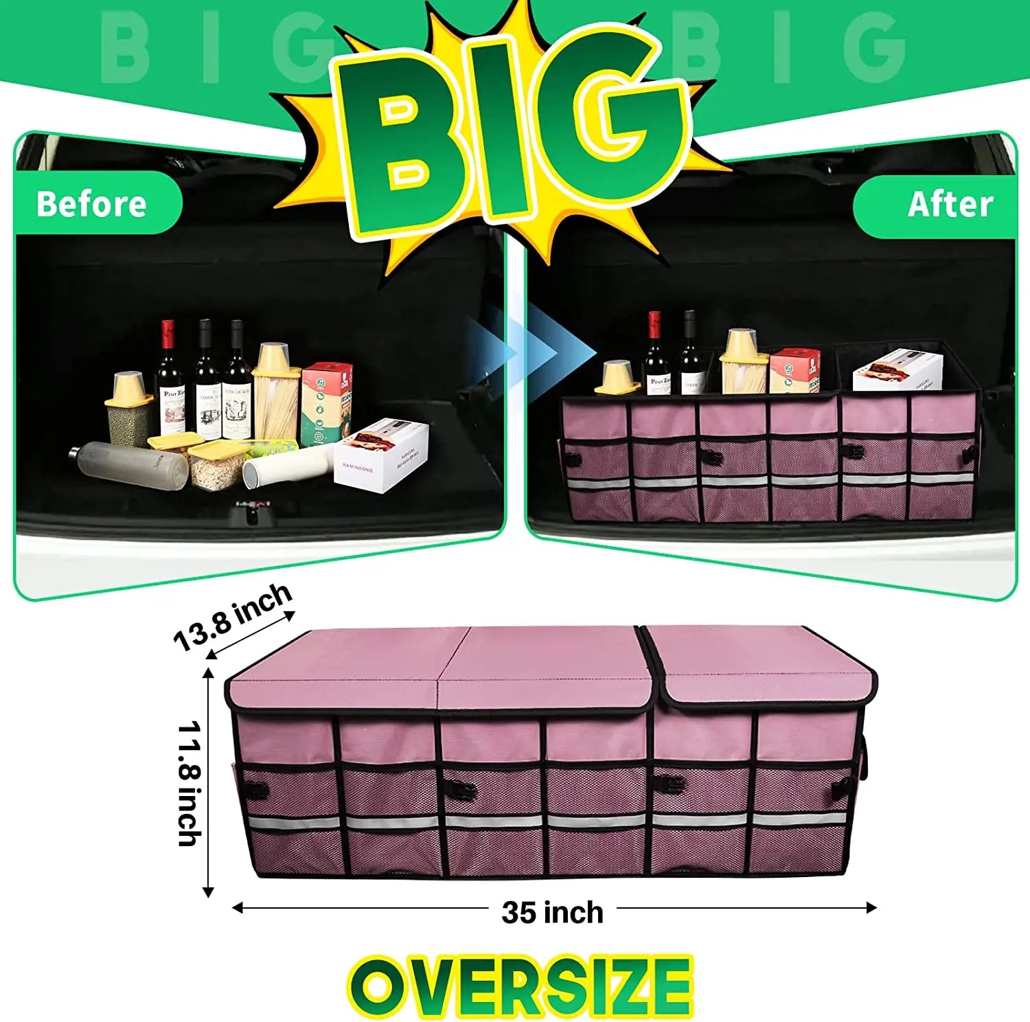 Large SUV Trunk Organizer: Waterproof, Collapsible, and Durable with Non-Slip Bottom and Multiple Compartments for Cargo Organization - Delicate Leather