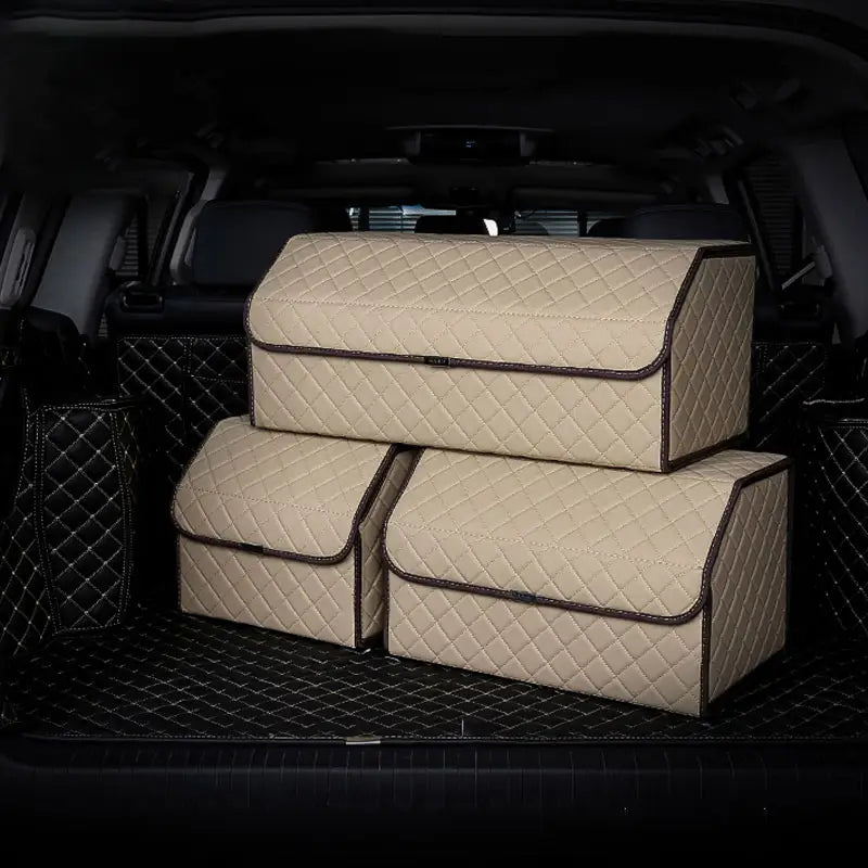 Premium PU Leather Car Trunk Storage Bag - Folding Collapsible Car Organizer Box - Delicate Leather