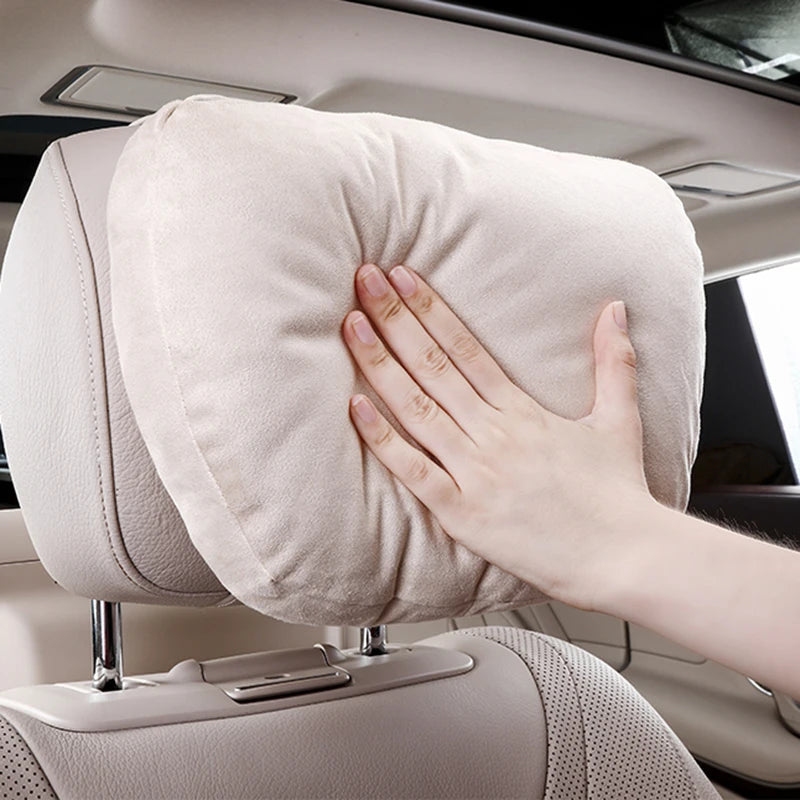 Luxury Car Headrest Neck Pillow – Soft Adjustable Support Cushion, Natural Fur, Universal Fit - Delicate Leather  