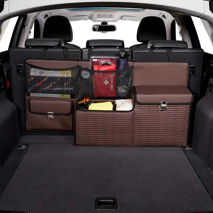 High-end Leather Car Trunk, Cargo Organizer SUV Trunk Storage Waterproof Collapsible Durable Multi Compartments - Delicate Leather