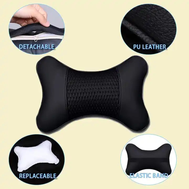 Universal Soft Breathable Leather Car Neck Pillow Set: Enhance Driving Comfort with Comfortable Head and Neck Support