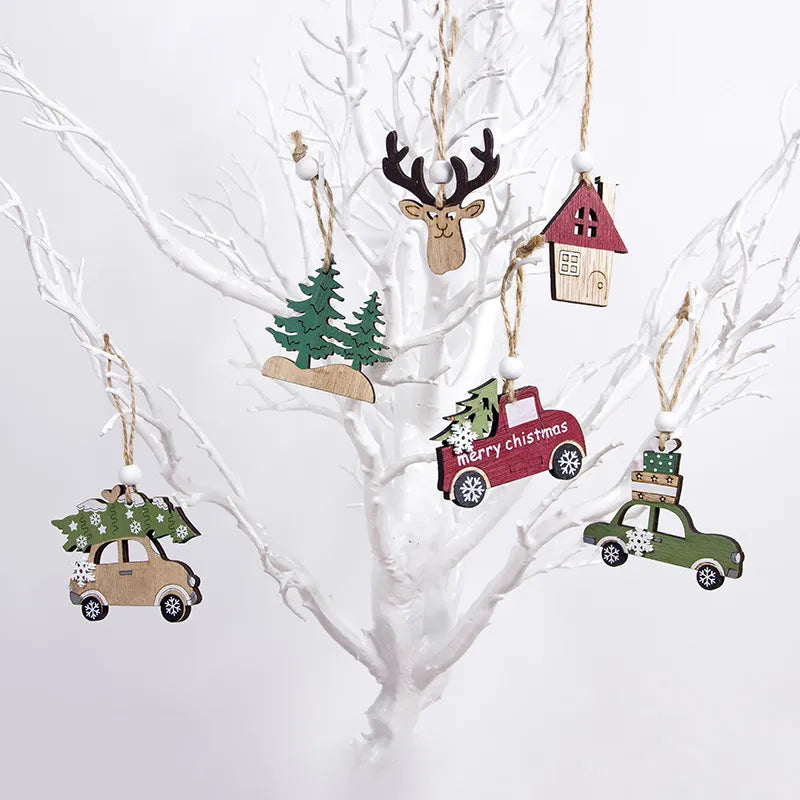 2023 Navidad Christmas Tree Car Decor Wooden Hanging Pendant Elk Christmas Decorations for Home New Year Noel Birthday Gift - Delicate Leather