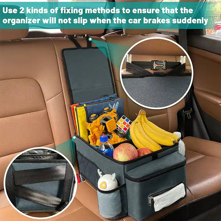 Car Seat Organizer Durable Collapsible Cargo Storage Box, Cargo Organizer SUV Trunk Storage Waterproof Collapsible Durable Multi Compartments - Delicate Leather