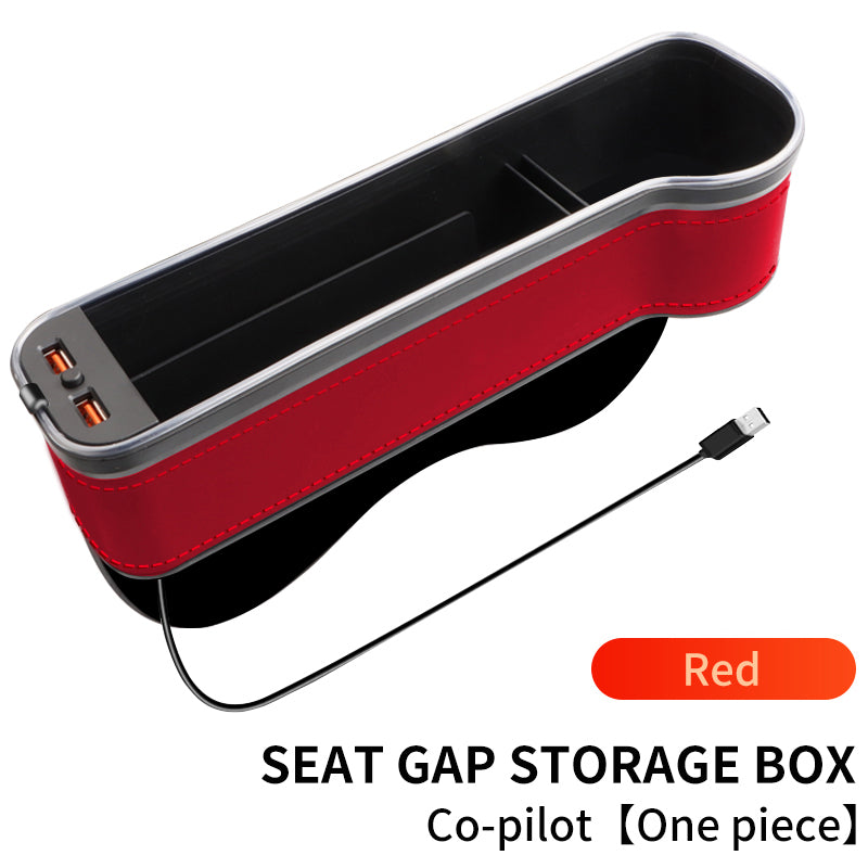 Car Seat Gap Filler Organizer, Custom For All Cars, Universal Car Console Seat Storage Box with Cup Holder, 7-Color LED Light, and USB Fast Charging - Car Seat Gap Filler Organizer