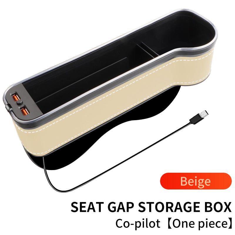 Car Seat Gap Filler Organizer, Custom For All Cars, Universal Car Console Seat Storage Box with Cup Holder, 7-Color LED Light, and USB Fast Charging - Car Seat Gap Filler Organizer