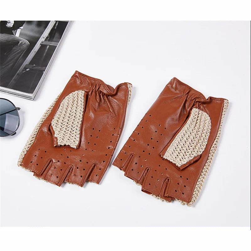 Autumn Winter Men's Wool Knitted Goatskin Touch Screen Locomotive Mittens - Genuine Leather Motorcycle Driving