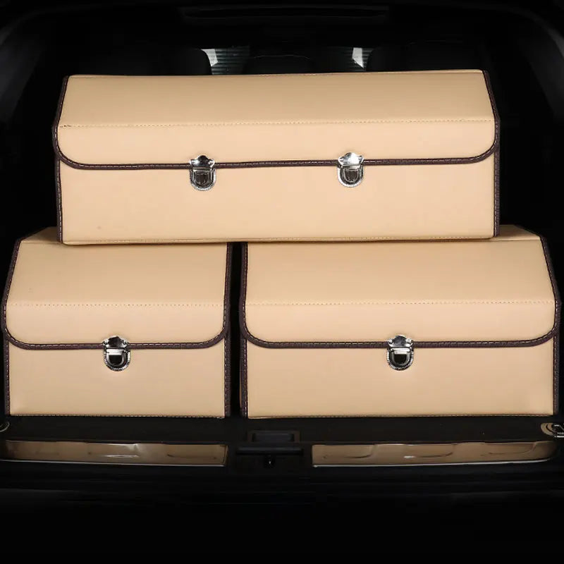 Car Press Type Invisible, Cargo Organizer SUV Trunk Storage Waterproof Collapsible Durable Multi Compartments - Delicate Leather