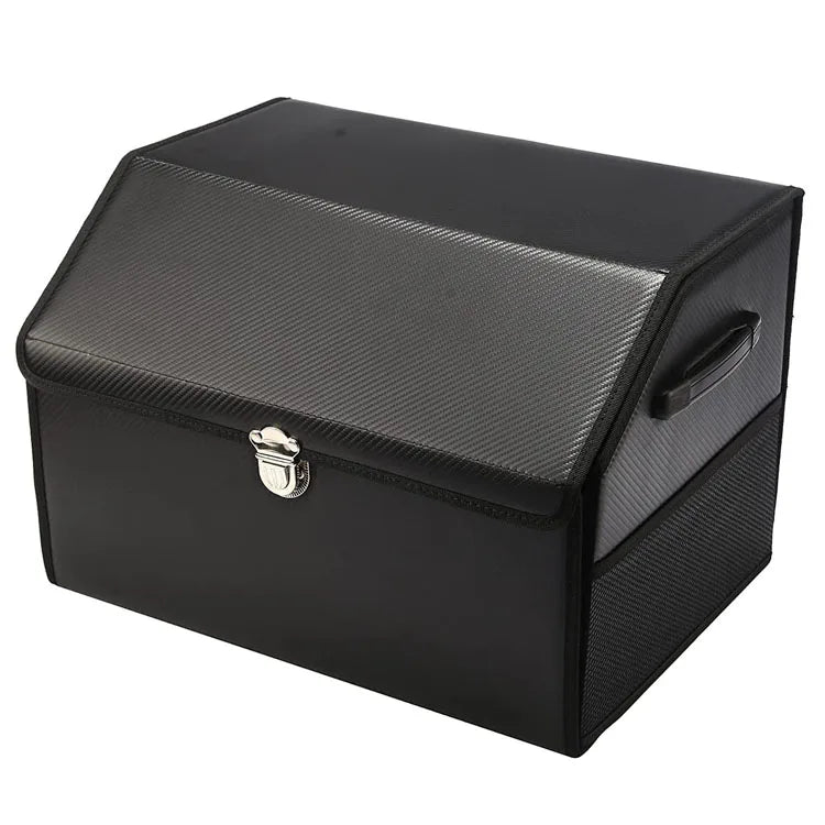 Heavy-Duty Premium Leather Car Trunk Organizer with Lid Handle and Strong Wood Board - Delicate Leather