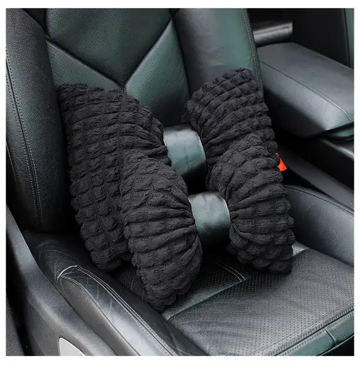 Premium Women's Car Seat Cover Set: Stylish, Comfortable, and Anti-Slip with Headrest and Waist Pillow - Delicate Leather