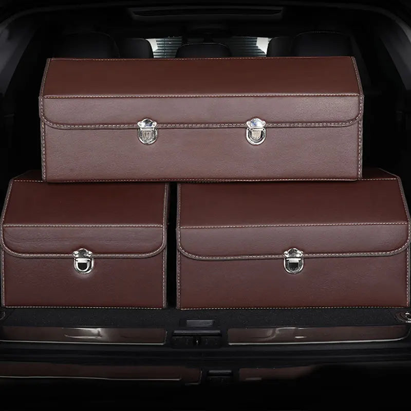 Car Press Type Invisible, Cargo Organizer SUV Trunk Storage Waterproof Collapsible Durable Multi Compartments - Delicate Leather