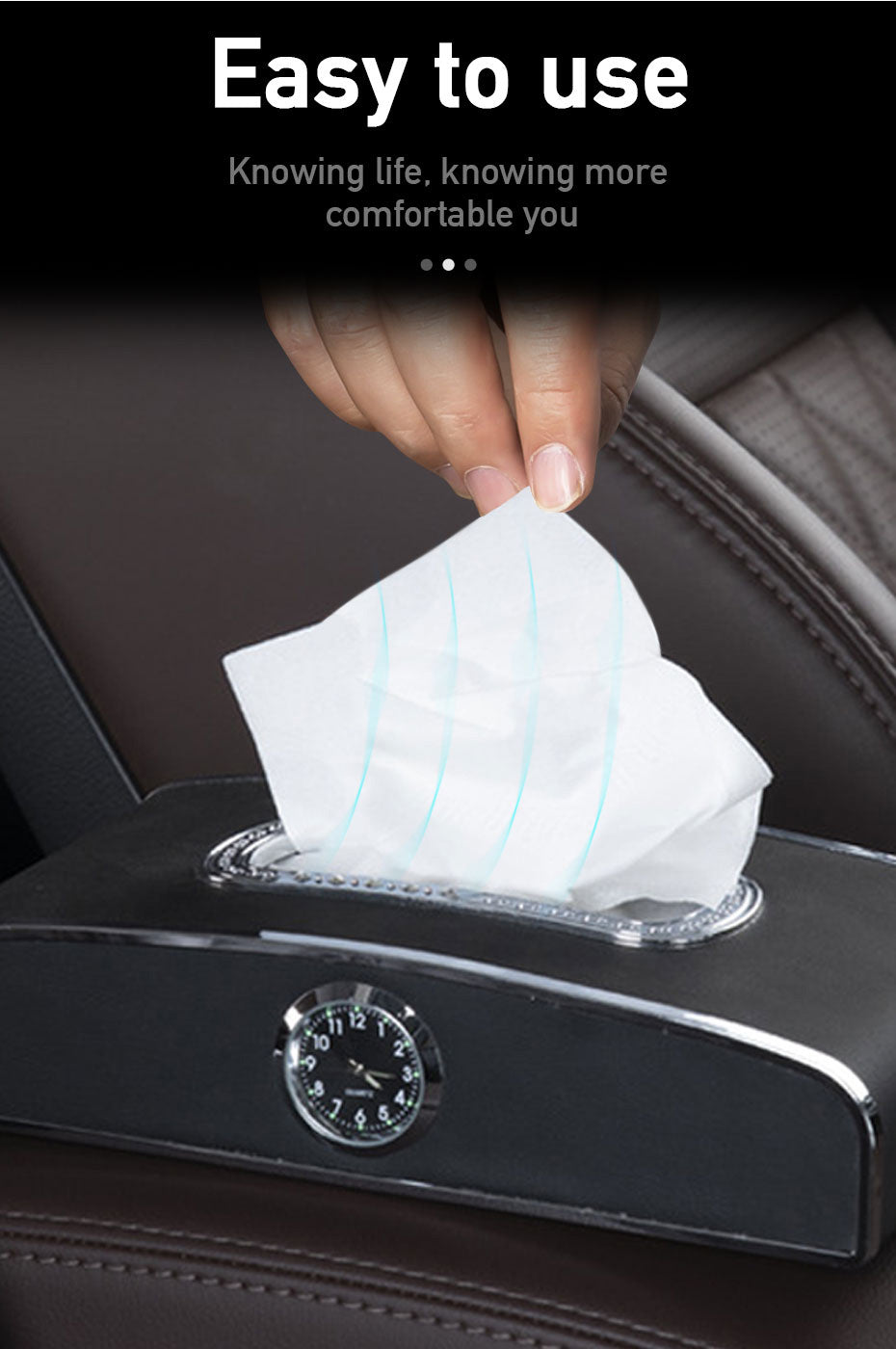 Multi-function Car Tissue Box With Clock Dispenser, Dashboard Napkin Holder, Parking Number Plate, Armrest Auto Tissue Holder Box