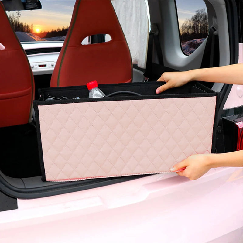 Car Storage Organizer with Foldable Storage Box and Protective Cover - Perfect Interior Stowing and Tidying Solution for Your Vehicle. - Delicate Leather