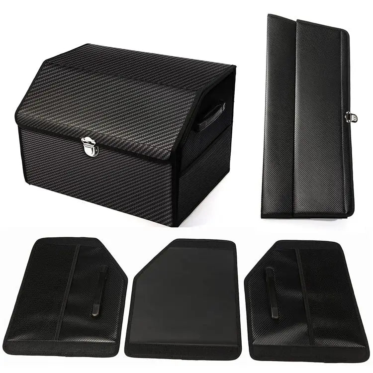 Heavy-Duty Premium Leather Car Trunk Organizer with Lid Handle and Strong Wood Board - Delicate Leather