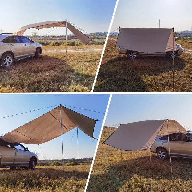 150/200/440CM Car Camping Shelter Shade Portable Roof Top Tent Awning Waterproof UV SUV Rooftop Rain Canopy Car Accessories - Delicate Leather