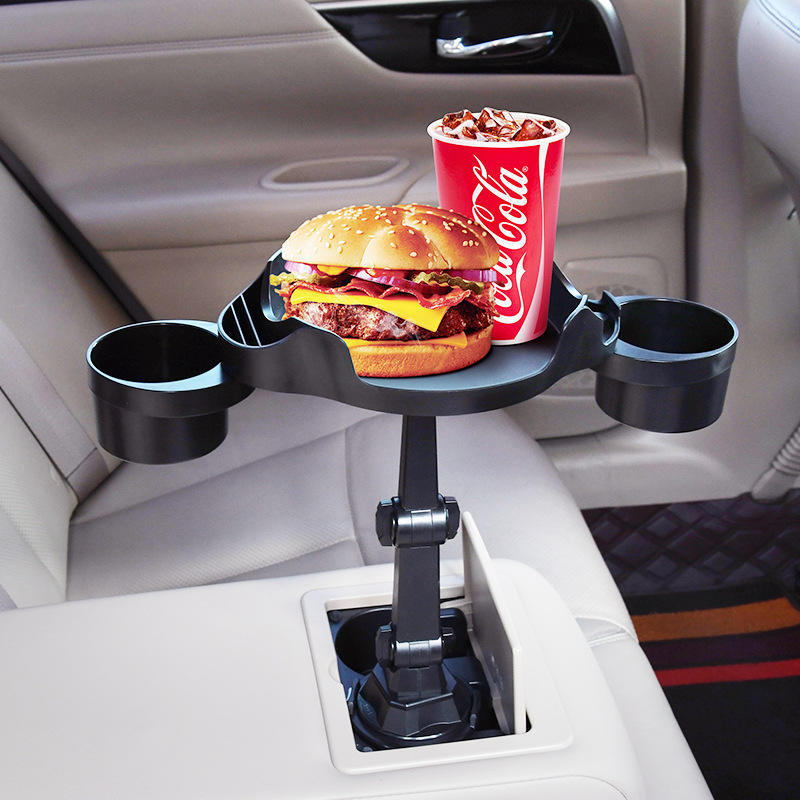 3 in 1 Multifunctional Adjustable 360° Rotation Long Arm Foldable Dual Cup Holder Expander Food Tray for Car, Custom fit for Car