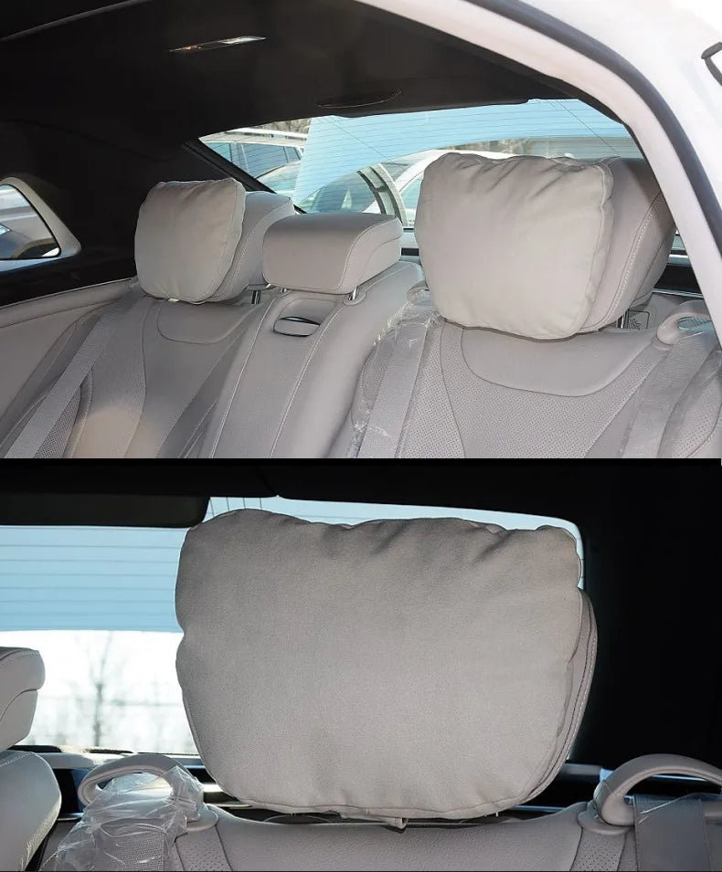 Luxury Car Headrest Neck Pillow – Soft Adjustable Support Cushion, Natural Fur, Universal Fit - Delicate Leather  