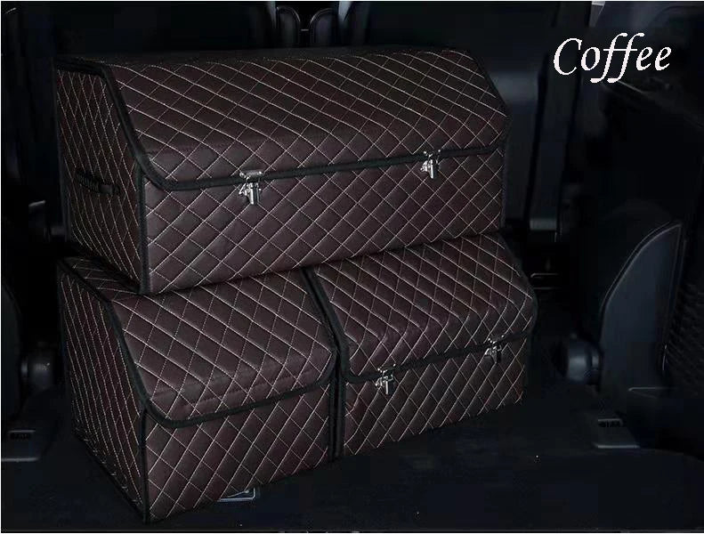 Premium Multi-Functional PU Leather Car Trunk Storage Organizer Bin Container Box for All Your Car Storage Needs - Delicate Leather