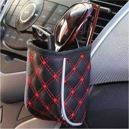 Car Grille Hanging Mini Storage Bag - PU Leather Organizer Pouch, Compact 10x6 cm, Universal Fit, Convenient Accessory for Coins, Keys, and Small Items, Available in White and Red - 2 Pack