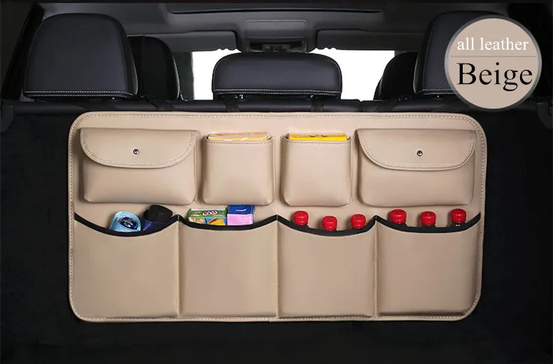 Car Rear Seat Back Storage Bag - Multi-Pocket Trunk Organizer with Hanging Nets for Auto Interior Tidying and Stowing - Interior Accessories - Delicate Leather