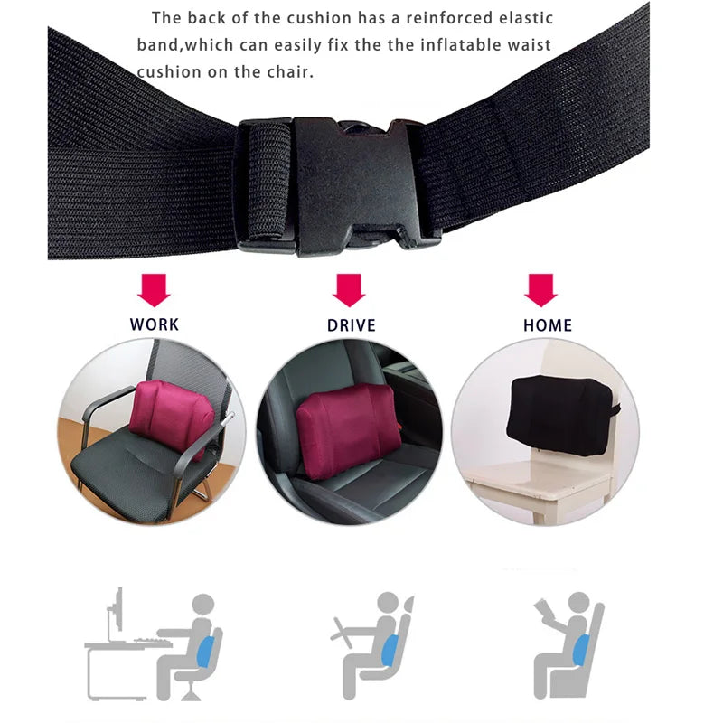 1Pcs BYEPAIN Portable Inflatable Lumbar Support Cushion/ Massage Pillow for Travel Office Car Camping to Wais Back Pain Relief