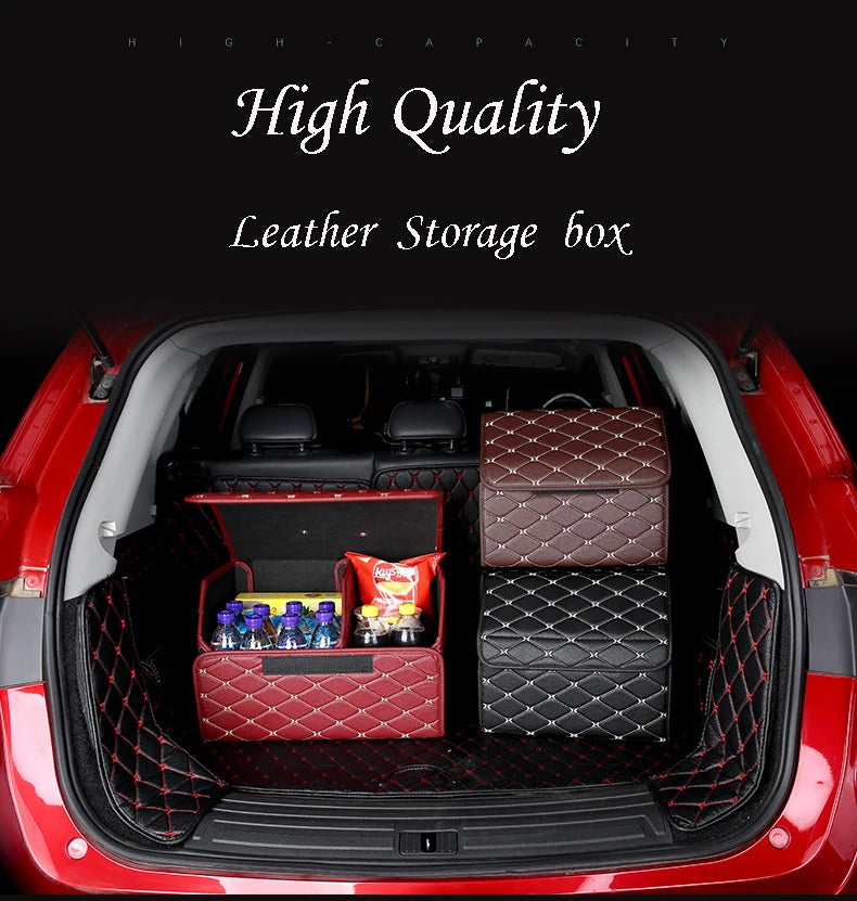 Premium Multi-Functional PU Leather Car Trunk Storage Organizer Bin Container Box for All Your Car Storage Needs - Delicate Leather