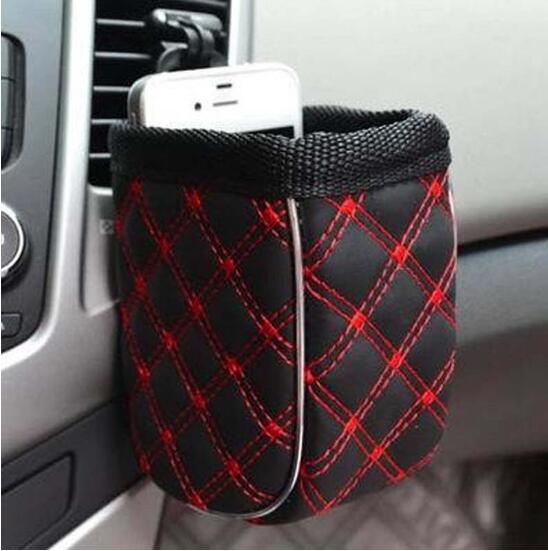 Car Grille Hanging Mini Storage Bag - PU Leather Organizer Pouch, Compact 10x6 cm, Universal Fit, Convenient Accessory for Coins, Keys, and Small Items, Available in White and Red - 2 Pack