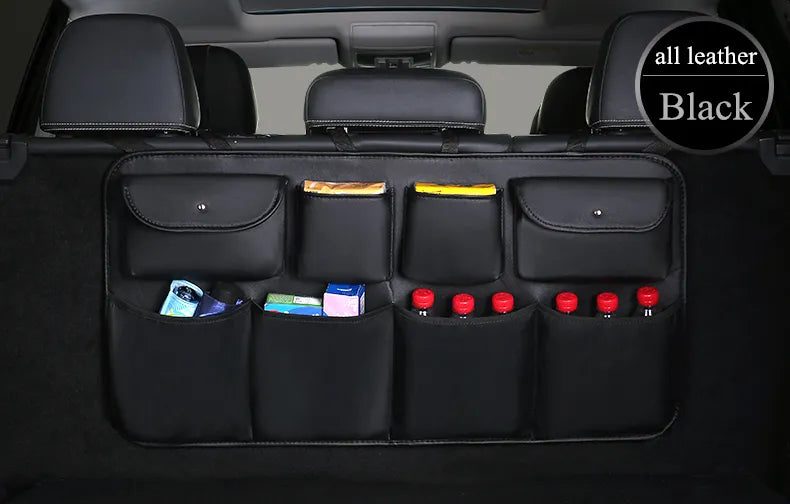 Car Rear Seat Back Storage Bag - Multi-Pocket Trunk Organizer with Hanging Nets for Auto Interior Tidying and Stowing - Interior Accessories - Delicate Leather