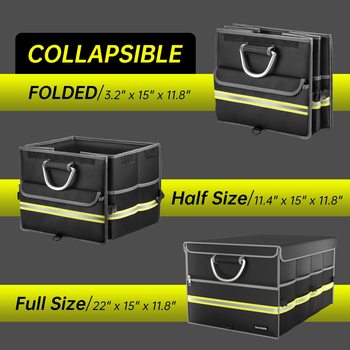 Trunk Car Boot Organiser with Lid - Collapsible Waterproof Non-Slip Foldable Car Box Bag with Handles and Reflective Strips