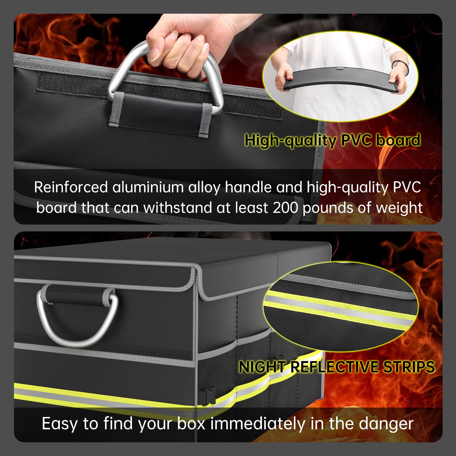 Trunk Car Boot Organiser with Lid - Collapsible Waterproof Non-Slip Foldable Car Box Bag with Handles and Reflective Strips