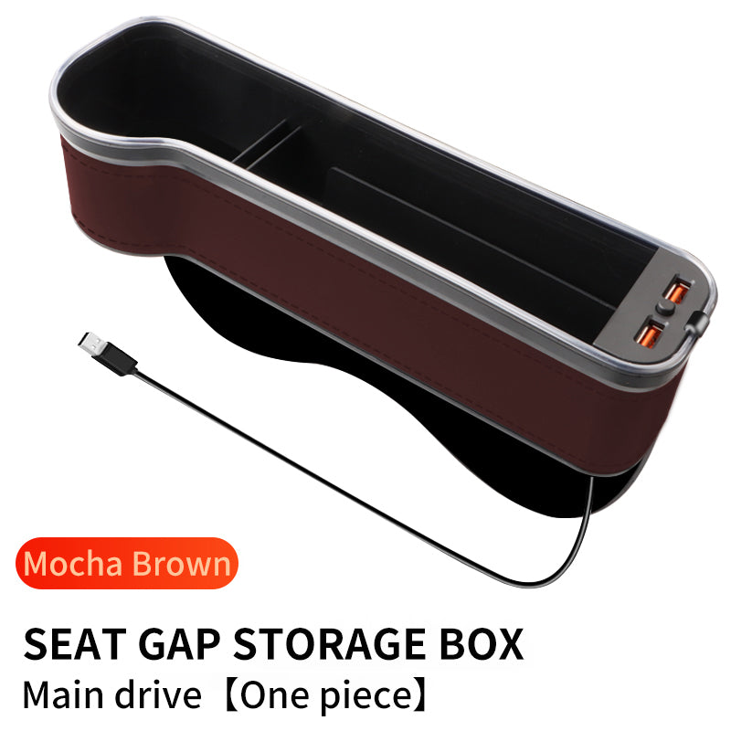 Car Seat Gap Filler Organizer, Custom For All Cars, Universal Car Console Seat Storage Box with Cup Holder, 7-Color LED Light, and USB Fast Charging - Car Seat Gap Filler Organizer