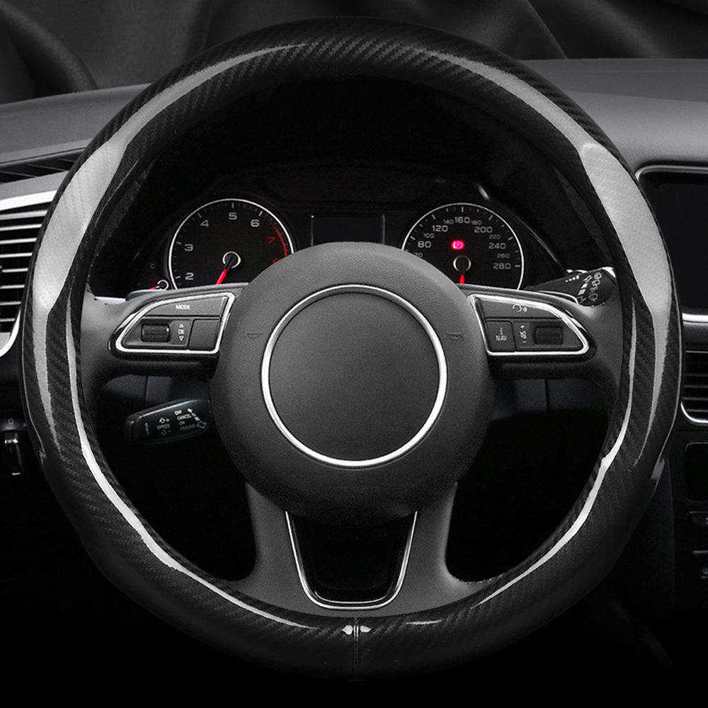 Luxury Business Car Steering Wheel Cover - Carbon Fiber Design, Universal Fit