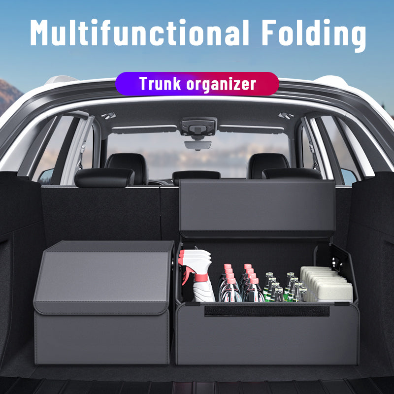 PVC Leather Foldable Universal Storage Box - Collapsible Folding Compartments Car Trunk Organizer