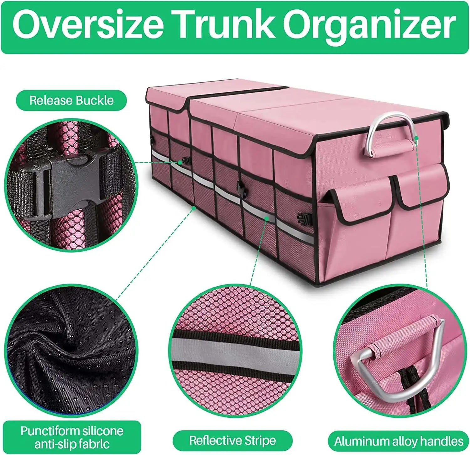 Large SUV Trunk Organizer: Waterproof, Collapsible, and Durable with Non-Slip Bottom and Multiple Compartments for Cargo Organization - Delicate Leather