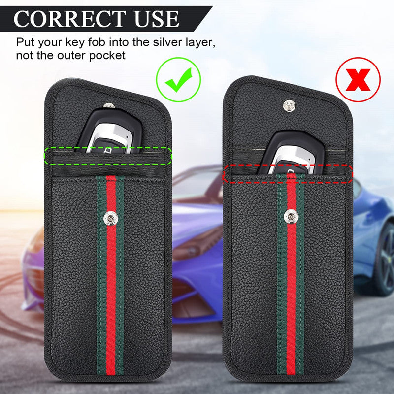 2 Pack Car Key Case Protector - PU Leather Key Wallet Faraday Pouch Anti-Theft Bag