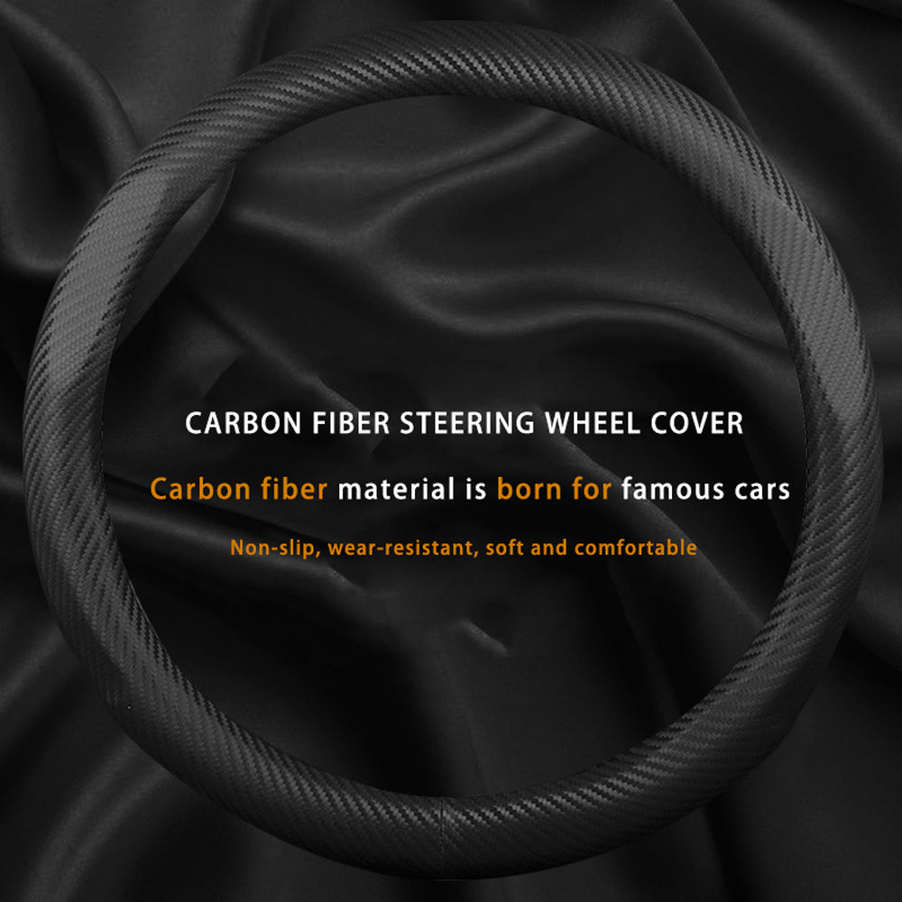 Luxury Business Car Steering Wheel Cover - Carbon Fiber Design, Universal Fit