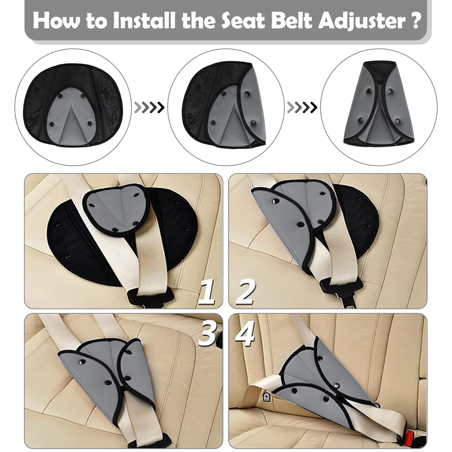 Seatbelt Adjuster for Kids - Belt Cover Strap Protector Pad for Children, Babies, and Adults - 2 Pack