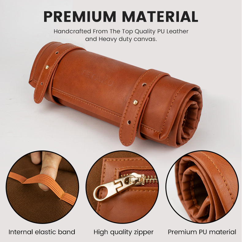 Waterproof Portable Outdoor Camping Picnic Canvas Leather Tool Storage Knife Roll Bag - 20.5*50CM