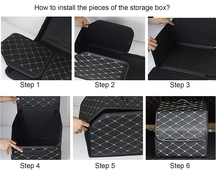 Collapsible Car Storage Organizer with Lid - PU Leather Trunk Storage Box for Auto Cargo - Delicate Leather